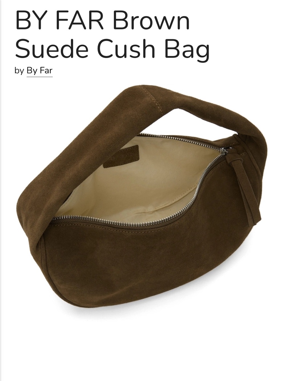 BY FAR Olive Brown Suede Cush Shoulder Bag